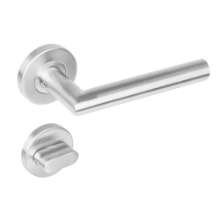Afbeeldingen van INTERSTEEL Deurkruk rechte Hoek 90° op rond rozet staal met 7mm nok met WC 7mm rvs 1272