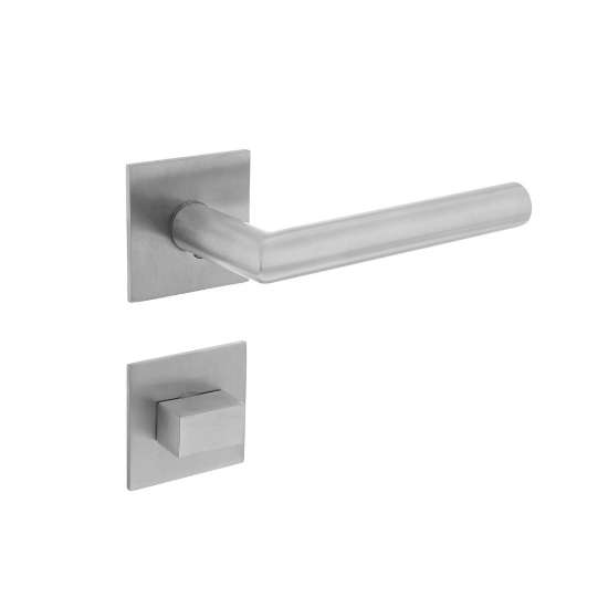 Afbeeldingen van INTERSTEEL Deurkruk Hoek 90° vastdraaibaar geveerd op vierkante magneet rozet met WC8mm RVS 1850
