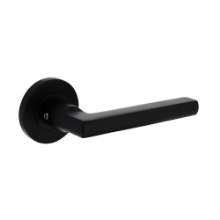 Afbeeldingen van INTERSTEEL Deurkruk Hoek 90°-vlak op ronde rozet ø55x8mm aluminium zwart 0105