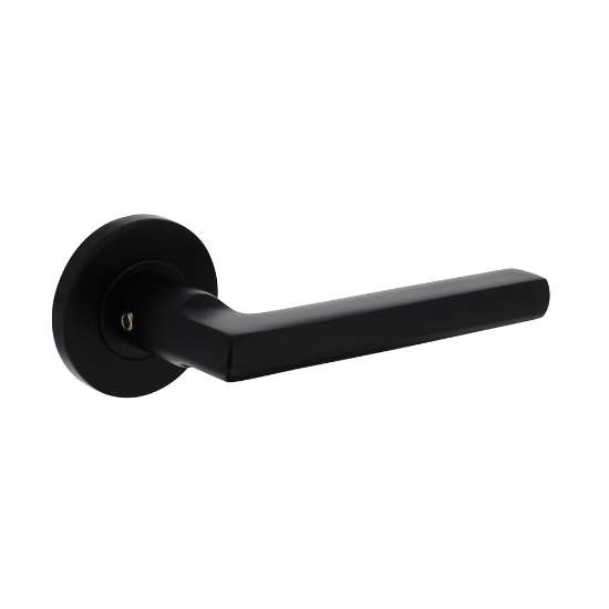 Afbeeldingen van INTERSTEEL Deurkruk Hoek 90°-vlak op ronde rozet ø55x8mm aluminium zwart 0105