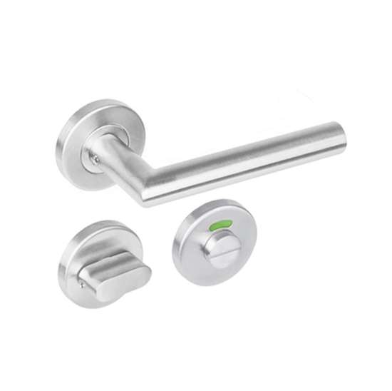 Afbeeldingen van INTERSTEEL Deurkruk Hoek 90° op rond rozet staal met 7mm nok met WC 5mm RVS 1272