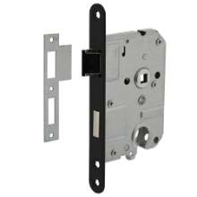 Afbeeldingen van INTERSTEEL Woningbouw cilinder dag- en nachtslot 55mm, voorplaat afgerond zwart gelakt, 20x175, doorn 50mm incl 9547