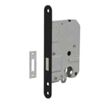 Afbeeldingen van INTERSTEEL Woningbouw cilinder kastslot 55mm, voorplaat afgerond zwart gelakt, 20x175, doorn 50mm incl. sluitpl 9548