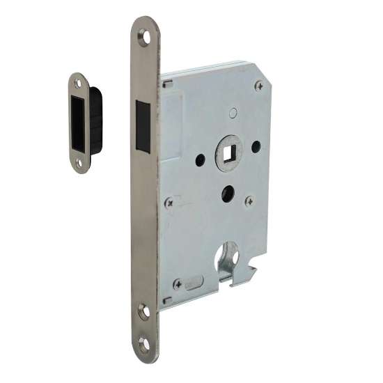 Afbeeldingen van INTERSTEEL Woningbouw magneet cilinder dag- en nachtslot 55mm, voorplaat afgerond rvs, 20x175, doorn 50mm incl. 9571