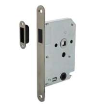 Afbeeldingen van INTERSTEEL Woningbouw magneet badkamer/toilet slot 63/8mm, voorplaat afgerond rvs, 20x175, doorn 50mm incl. slu 9570