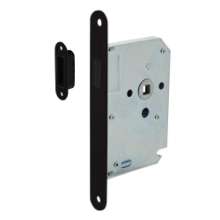 Afbeeldingen van INTERSTEEL Woningbouw magneet slot, voorplaat afgerond zwart, 20x175, doorn 50mm incl. sluitplaat/kom 9572