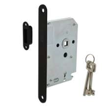 Afbeeldingen van INTERSTEEL Woningbouw magneet klavier dag- en nachtslot 55mm, voorplaat afgerond zwart, 20x175, doorn 50mm incl 9572