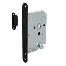 Afbeeldingen van INTERSTEEL Woningbouw magneet cilinder dag- en nachtslot 55mm, voorplaat afgerond zwart, 20x175, doorn 50mm inc 9572