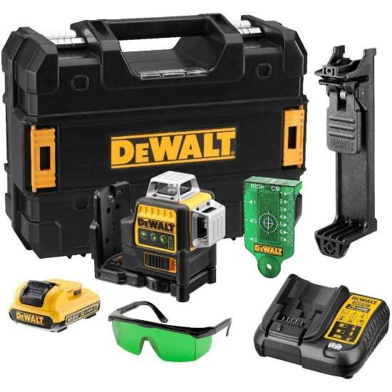 Afbeeldingen van DeWalt multilijnlaser DCE089D1G-QW - 10.8V 1x2.0Ah Li-ion accu - groene straal inclusief oplader in koffer