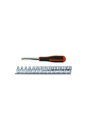 Afbeeldingen van Bahco dopsleutelset 13 delig 1/4'' op rail 