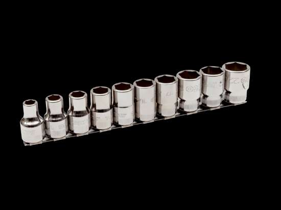 Afbeeldingen van Bahco 1/2'' dopsleutelset 10 delig op rail houder