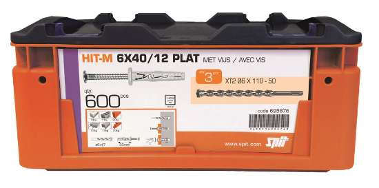 Afbeeldingen van Spit slagplug met metrische schroef Hit-M - 6x40mm - 600 stuks inclusief 3 boren in koffer 