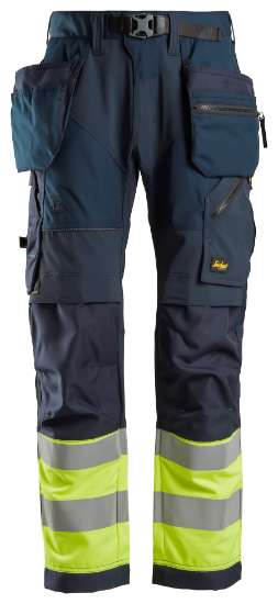 Afbeeldingen van Snickers FlexiWork werkbroek, klasse 1 6931-9566, Maat 256, donker blauw/high-visibillity geel