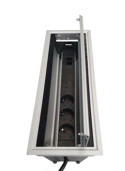 Afbeeldingen van BMB Multifunctionele stekkerdoos EXIT 90 Plus - 135x320x109mm - 3x DE aansluiting 2x USB-A 2x Datasleuven Aluminium