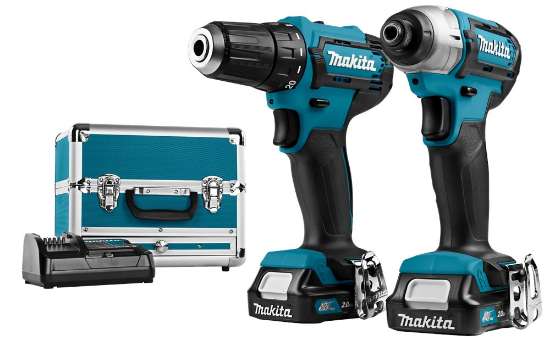Afbeeldingen van Makita combiset Boor- en Slagschroefmachine CLX224SAX1 - 12v Max 2x 2,0Ah li-on accu - inclusief Lader in aluminium koffer 