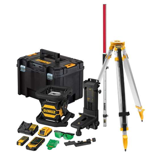 Afbeeldingen van DeWALT Tool connect roterende laser 18v groen met bluetooth + statief + meetlat