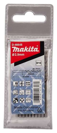 Afbeeldingen van Makita Metaalboor HSS 2,9X61mm 10pcs D-46648