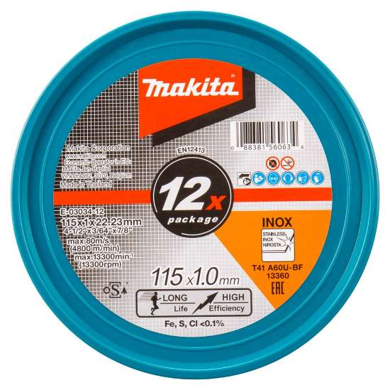 Afbeeldingen van Makita Doorslijps. 115X1.0mm RVS 12st E-03034-12