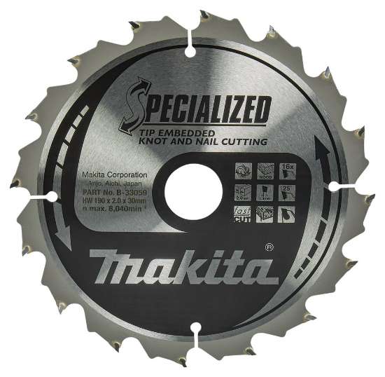 Afbeeldingen van Makita zaagblad - Ø190x30x2.0mm HM 16 Tands 25° - voor contructiehout met spijkers en gasbeton