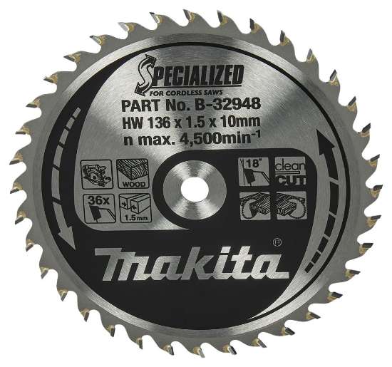 Afbeeldingen van Makita cirkelzaagblad B-32948 - 136x10x1.5mm 36 tands - Hm vertanding voor hout