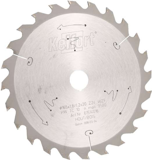 Afbeeldingen van Kelfort cirkelzaagblad - Ø165x1,8/1,2x20mm 24 tands WZF - voor hout