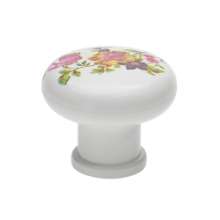 Afbeeldingen van Siro Meubelknop kunststof - L 32mm/H 27mm/B 32mm - wit/bloem motief 