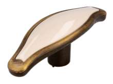 Afbeeldingen van Siro Meubelknop metaal - L 67mm/H 22mm/B 22mm antiek messing/beige 