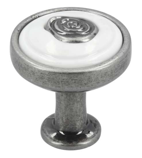 Afbeeldingen van Siro Meubelknop metaal - L 23mm/H 24mm/B 23mm antiek zilver/wit 