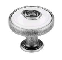 Afbeeldingen van Siro Meubelknop metaal - L 30mm/H 27mm/B 30mm antiek zilver/wit 