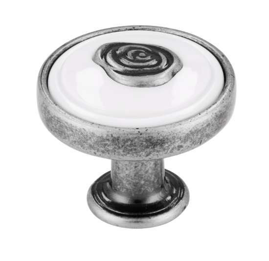 Afbeeldingen van Siro Meubelknop metaal - L 30mm/H 27mm/B 30mm antiek zilver/wit 