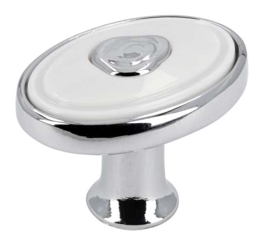Afbeeldingen van Siro Meubelknop metaal - L 32mm/H 24mm/B 32mm chroom glanzend/wit 