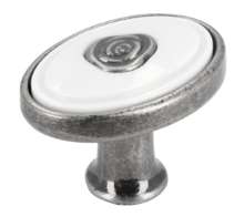 Afbeeldingen van Siro Meubelknop metaal - L 32mm/H 24mm/B 32mm antiek zilver/wit 