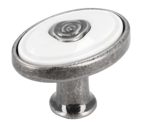 Afbeeldingen van Siro Meubelknop metaal - L 32mm/H 24mm/B 32mm antiek zilver/wit 