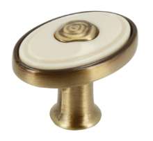 Afbeeldingen van Siro Meubelknop metaal - L 32mm/H 24mm/B 32mm antiek messing/beige 
