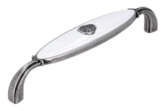 Afbeeldingen van Siro Meubelgreep metaal - boorafstand 128mm/L 138mm/H 27mm/B 23mm antiek zilver/wit 