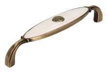 Afbeeldingen van Siro Meubelgreep metaal - boorafstand 128mm/L 138mm/H 27mm/B 23mm antiek messing/ beige 