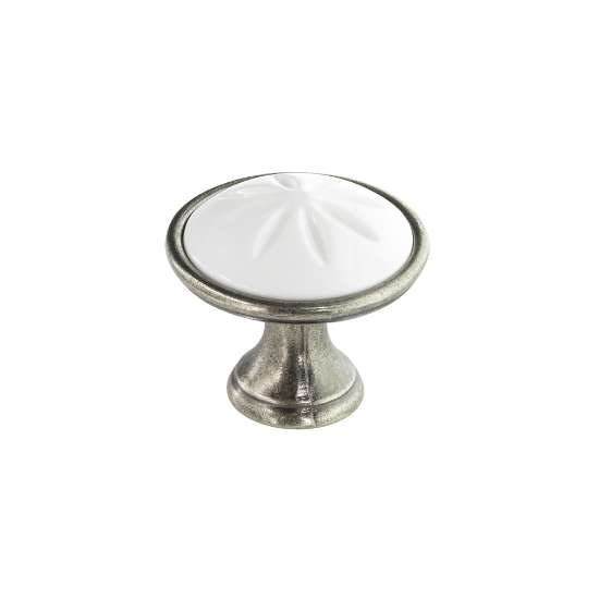Afbeeldingen van Siro Meubelknop metaal - L 34mm/H 30mm/B 34mm tin/wit 