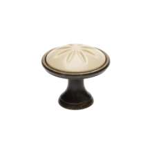 Afbeeldingen van Siro Meubelknop metaal - L 34mm/H 30mm/B 34mm antiek messing/beige 