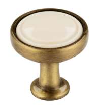 Afbeeldingen van Siro Meubelknop metaal - L 23mm/H 24mm/B 23mm antiek messing/beige 