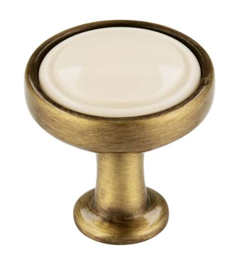 Afbeeldingen van Siro Meubelknop metaal - L 23mm/H 24mm/B 23mm antiek messing/beige 