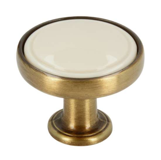 Afbeeldingen van Siro Meubelknop metaal - L 30mm/H 25mm/B 30mm antiek messing/beige 