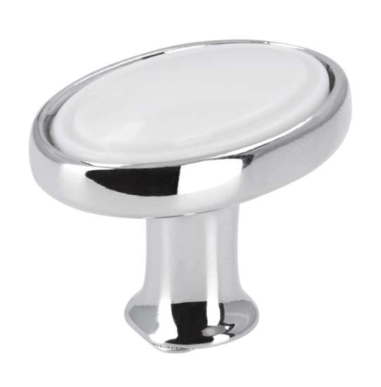 Afbeeldingen van Siro Meubelknop metaal - L 32mm/H 24mm/B 22mm chroom glanzend/wit 