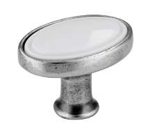 Afbeeldingen van Siro Meubelknop metaal - L 32mm/H 24mm/B 22mm antiek zilver/wit 