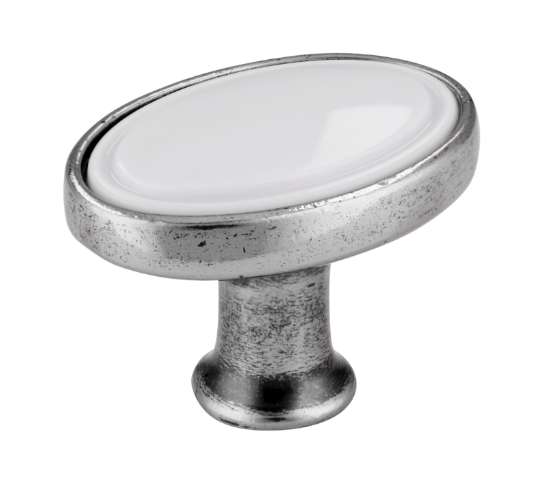 Afbeeldingen van Siro Meubelknop metaal - L 32mm/H 24mm/B 22mm antiek zilver/wit 
