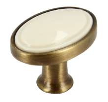 Afbeeldingen van Siro Meubelknop metaal - L 32mm/H 24mm/B 22mm antiek messing/beige 
