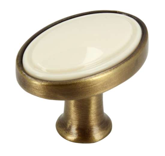 Afbeeldingen van Siro Meubelknop metaal - L 32mm/H 24mm/B 22mm antiek messing/beige 