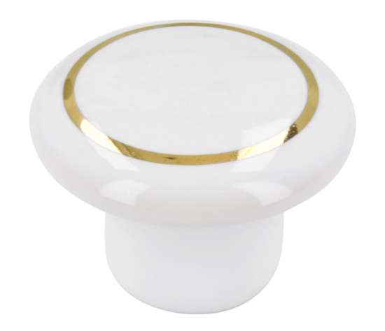 Afbeeldingen van Siro Meubelknop keramisch - L 32mm/H 25mm/B 32mm wit/goud 