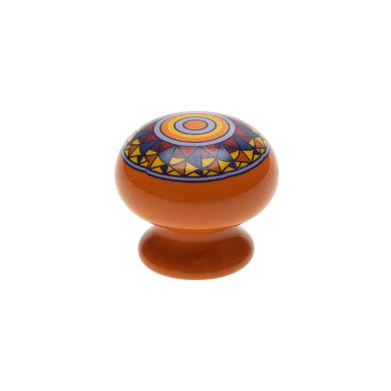 Afbeeldingen van Siro Meubelknop keramisch - L 31mm/H 28mm/B 31mm oranje/mandala 