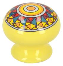 Afbeeldingen van Siro Meubelknop keramisch - L 39mm/H 35mm/B 39mm geel/mandala 