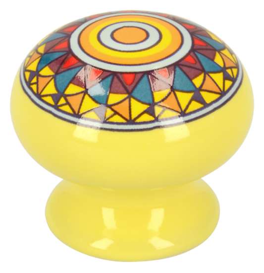 Afbeeldingen van Siro Meubelknop keramisch - L 39mm/H 35mm/B 39mm geel/mandala 